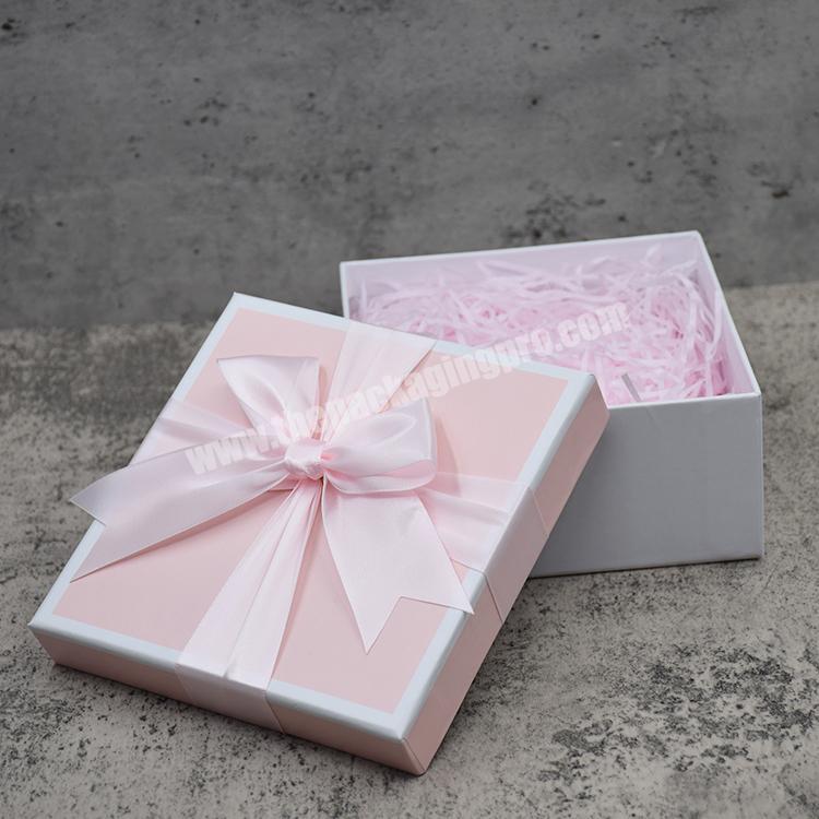 Customizable Design Hardboard Rectangle Empty Decorative Ribbon Paper Packaging Bow Lid And Base Gift Box