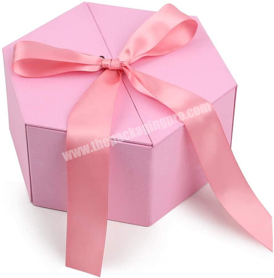 Customized 8 Inches Large Pink Wedding Christmas Gifts Box With Cover Ribbon