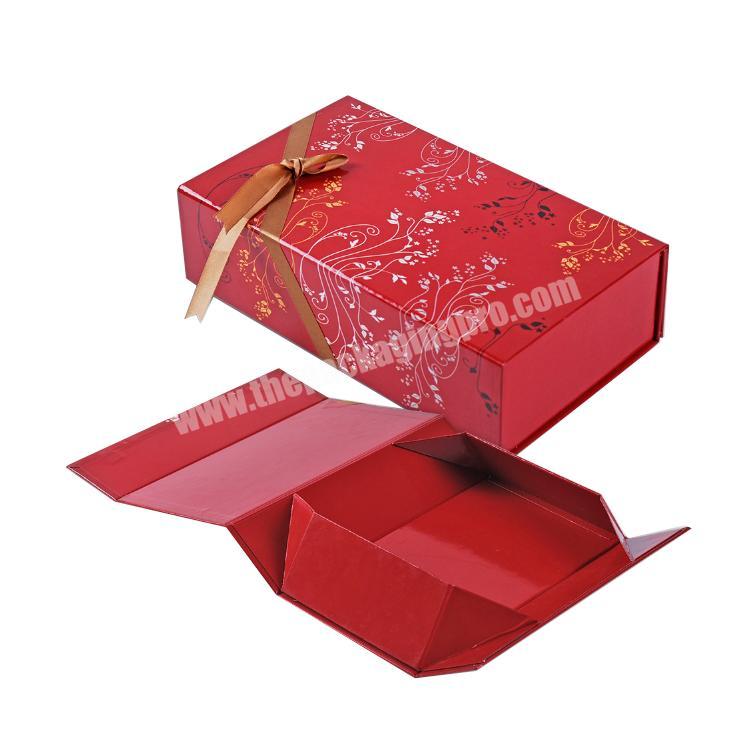 Customized Glossy Red Cheap Folding Box Magnetic Foldable Package for Gift