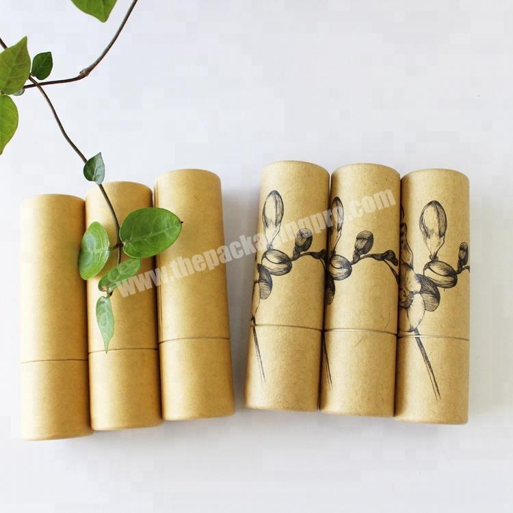 Customized Printed Empty Cardboard Kraft Paper Lipstick Tube Round Lip Balm Containers