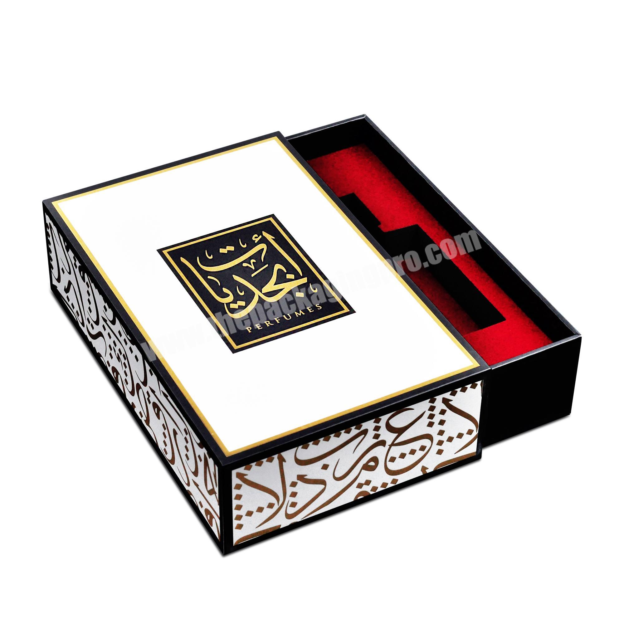 Customized printing craft perfume Drawer box logo rectangle luxury foam insert box perfume
