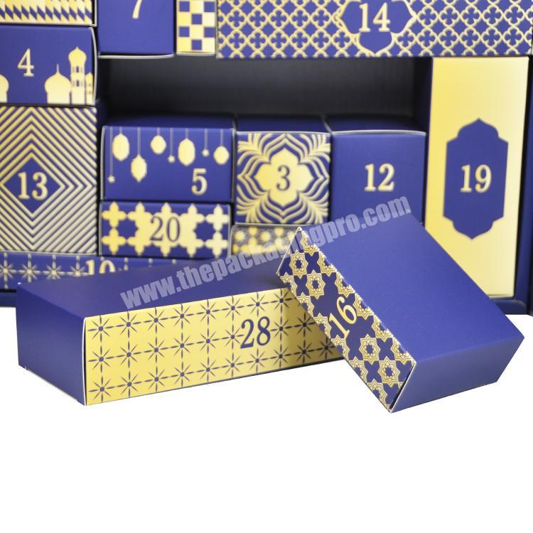 Factory Dark Blue Advent Calendar With 30 Drawer Fashion Printed Ramadan Box With Magnetic Door Custom Advent Calendar Ramadan