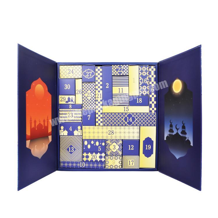 Dark Blue Advent Calendar With 30 Drawer Fashion Printed Ramadan Box With Magnetic Door Custom Advent Calendar Ramadan