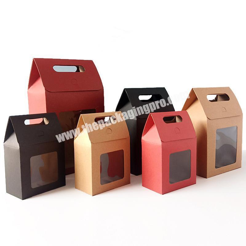 Flip Window Kraft Paper Gift Box Red Black Gift Box Hand-carry Folding Carton Custom Portable Packaging Box