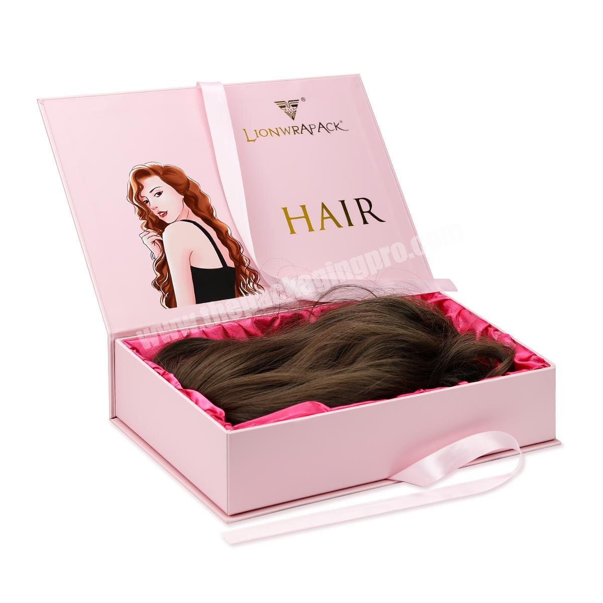 Free Sample Hair Bundles Packaging Boxes Extension with Satin Human Weave Hair Gift Storage Box with Ribbon Closure for Wig