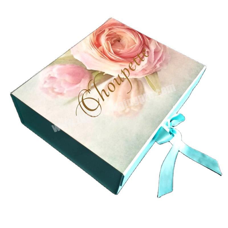 Fully Custom Logo Luxury Colorful Flowers Printing Cardboard Packaging Paper Folding Carton Gift Boxes With Changeable Ribbon