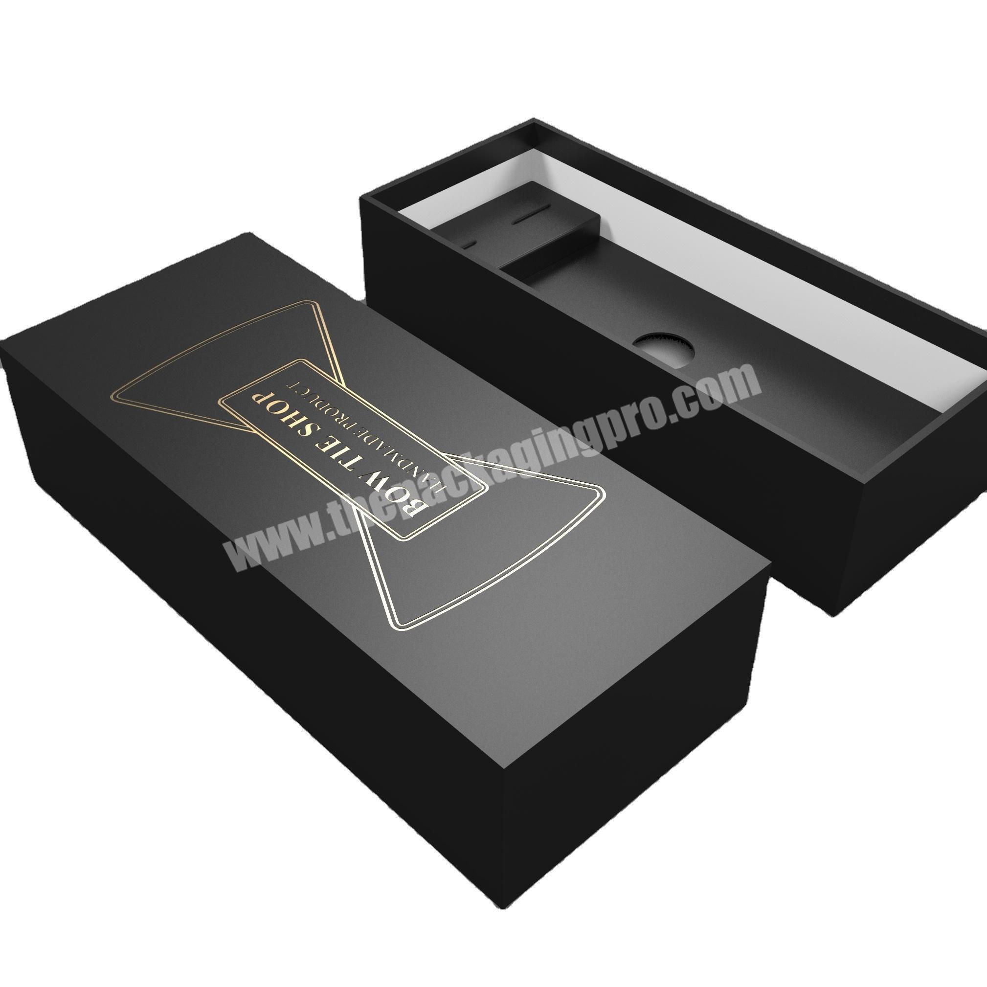 Fully Customized Luxury Black Lid Bottom Rigid Cardboard Box Packaging Top Base Gift Box With Paper Foam Inserts For Tie
