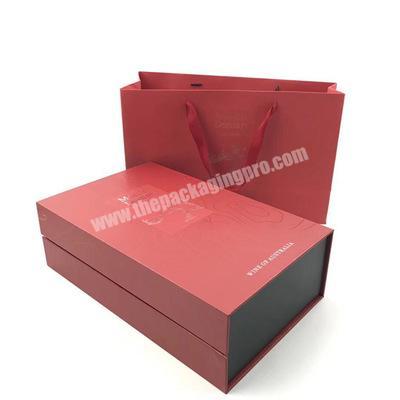 High Quality Customized Luxury Package Red Wine Box Inserts Corrugated Rigid Cardboard Packaging Spot UV With Logo Gold Stamping