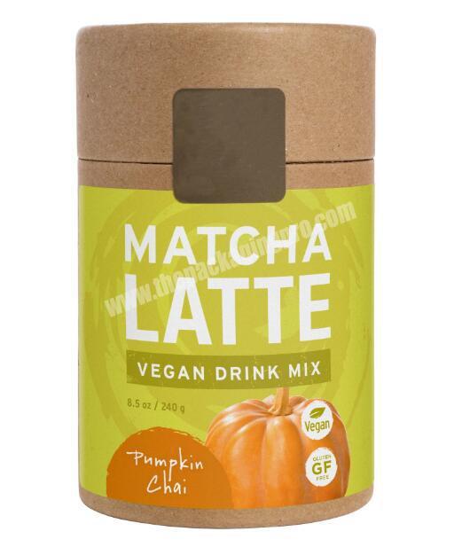 High Quality Kraft Paper Matcha Latte Tea Packaging Round Tube Box