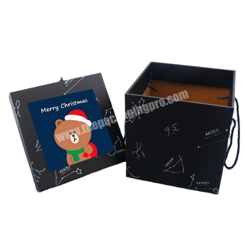 High quality custom  cartoon luxury lid and base  portable gift box with string and lid