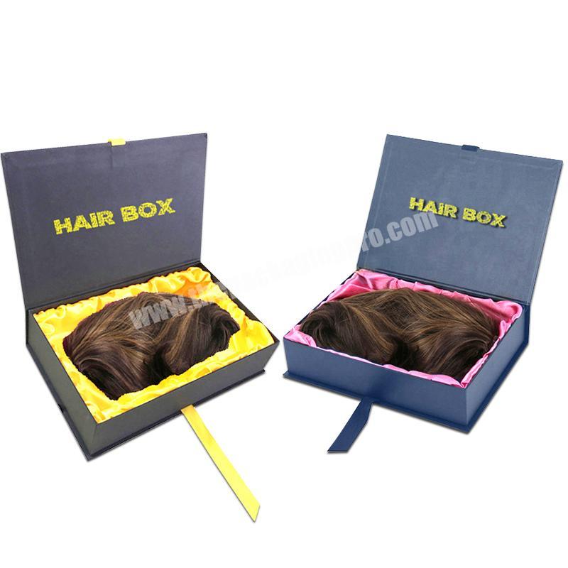 Logo Printed Customized Storage Cardboard Packaging Gift Ribbon Clamshell Wig Box With Satin