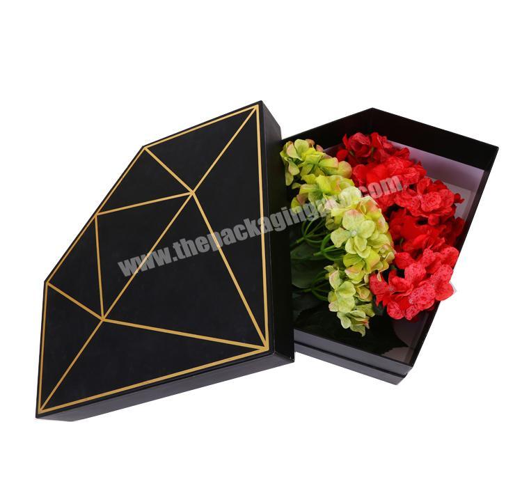 Luxury Custom Design Black/ White Diamond Pendagon Shape Gifts Packaging Rose Fresh Flower Paper Boxes