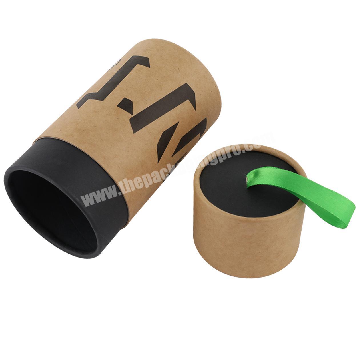 Luxury Gift Packaging paper tube with ribbon brown cylinder paper tubes black printing cardboard round