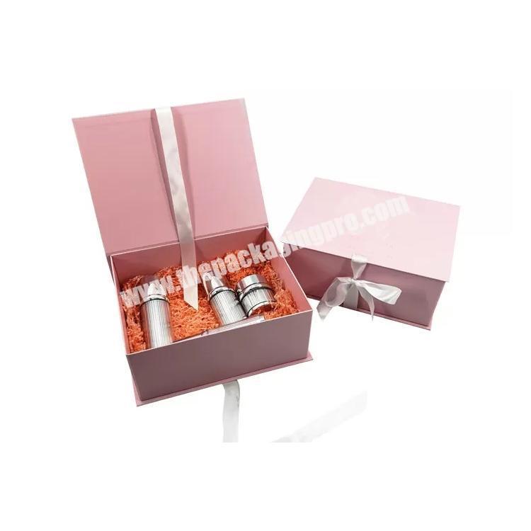 Luxury Magnetic Closure Paper Skin Care Cream Cosmetic Makeup Packaging Box with Ribbons