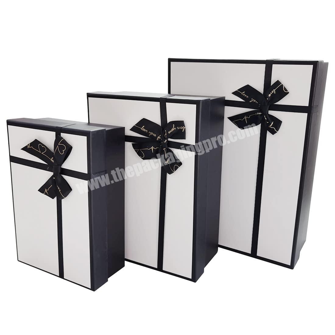 Luxury Square Rigid Black White Cardboard Wedding Gift Packaging Boxes With Cover