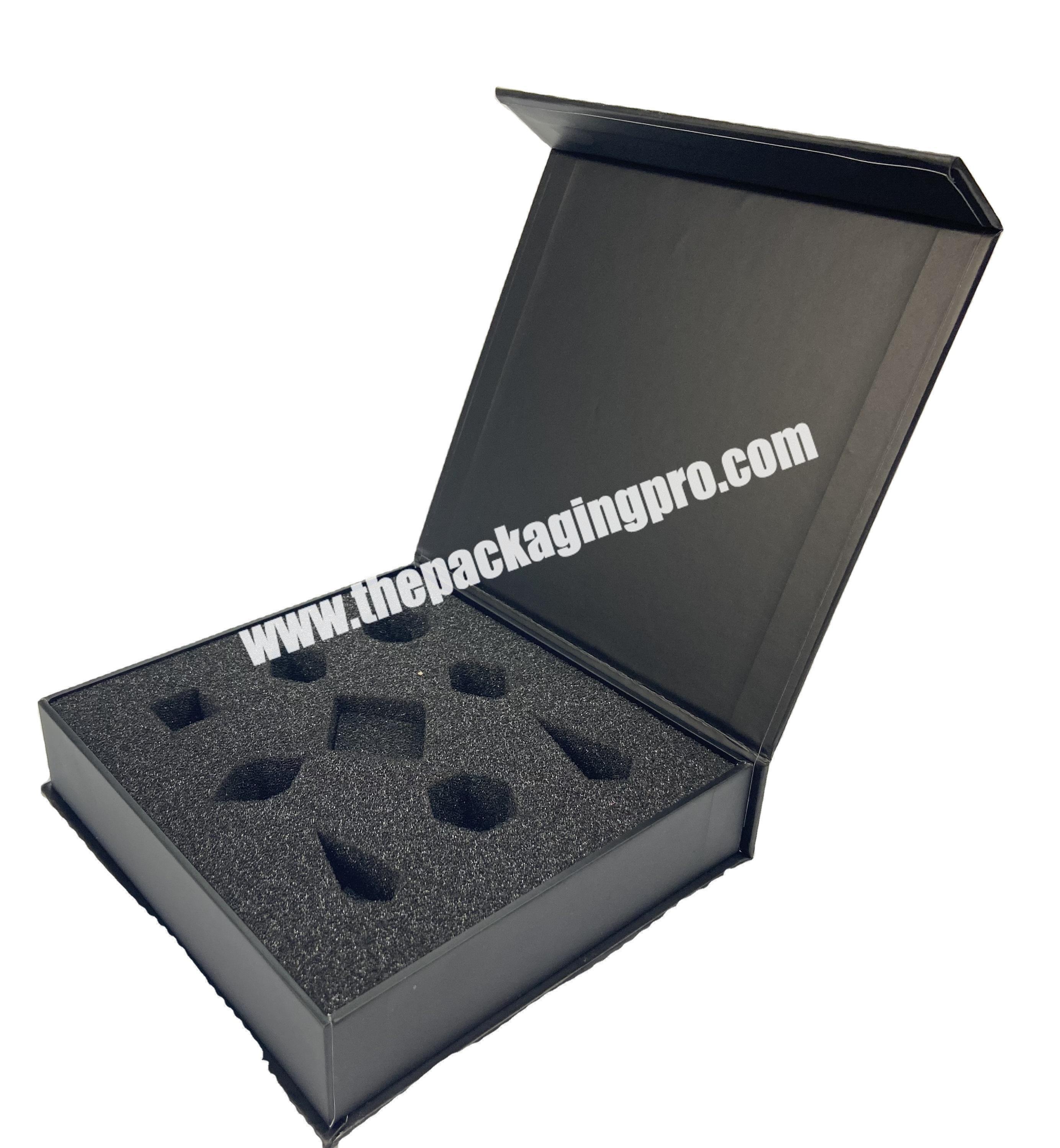 Luxury custom logo black book shaped rigid cardboard magnetic gift boxes with foam