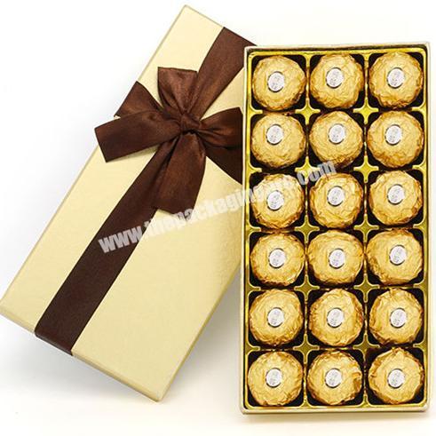 Luxury  fancy gold foil stamping logo different shaped  chocolate packaging boxes with inserts and ribbon