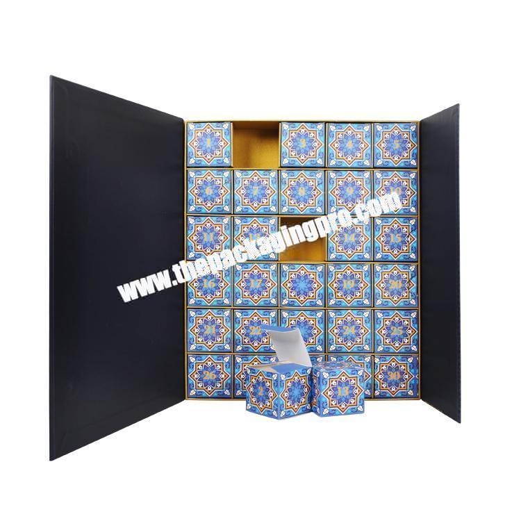 Supplier Muslim Custom Empty Adult Cosmetic Creams Packaging Paper Surprise Mystery Blind Gift Box Ramadan Elegant Arabic Advent Calendar