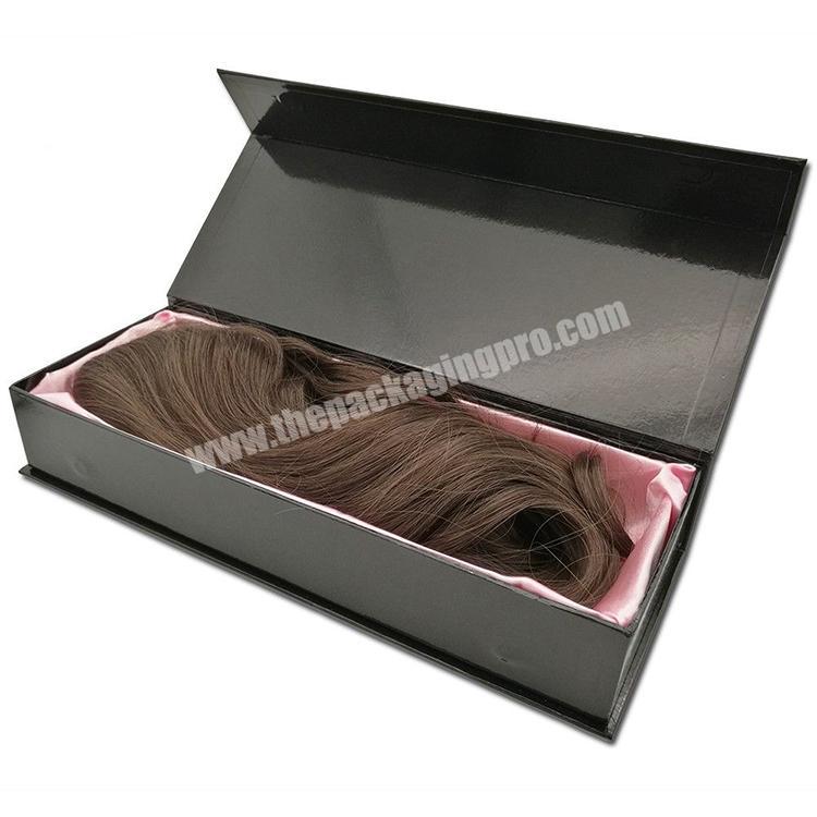 New Arrival Magnetic Paper Black Outer Packaging Cardboard Hair Packaging Boxes With Satin Liner