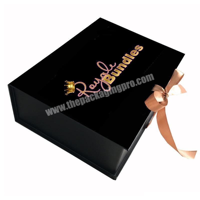 Custom logo high end luxury folding magnetic closure packaging black gift box