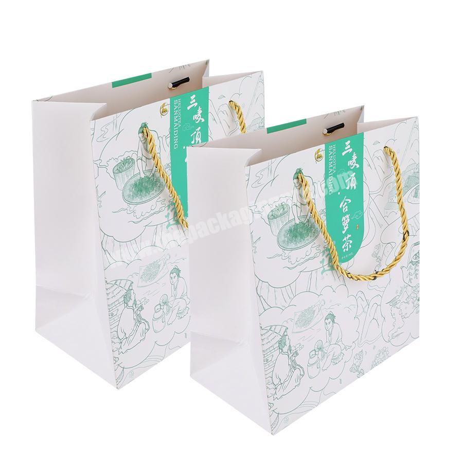 OEM White Green Private Label Small Jewelry Mini Gift Bag Wigs Packaging Paper Bag Luxury Cardboard Handle Logo Custom Ribbon