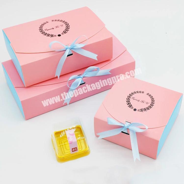 Pink Foldable Kraft Paper Candy Cake Packaging Gift Box with Ribbon