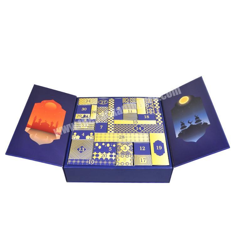Supplier Dark Blue Advent Calendar With 30 Drawer Fashion Printed Ramadan Box With Magnetic Door Custom Advent Calendar Ramadan