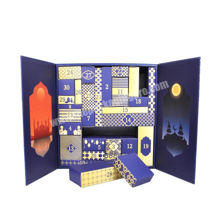 Manufacturer Dark Blue Advent Calendar With 30 Drawer Fashion Printed Ramadan Box With Magnetic Door Custom Advent Calendar Ramadan