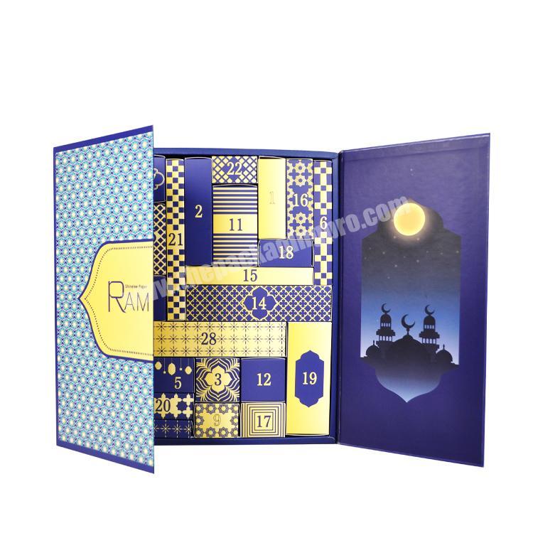 Wholesale Dark Blue Advent Calendar With 30 Drawer Fashion Printed Ramadan Box With Magnetic Door Custom Advent Calendar Ramadan