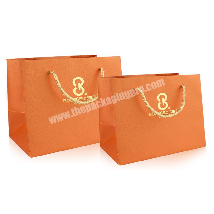 Recycle Custom Size Euro Tote Logo Design Large Made Luxury Printing Orange Shopping Clothing Paper Bag Logo Ribbon Handle