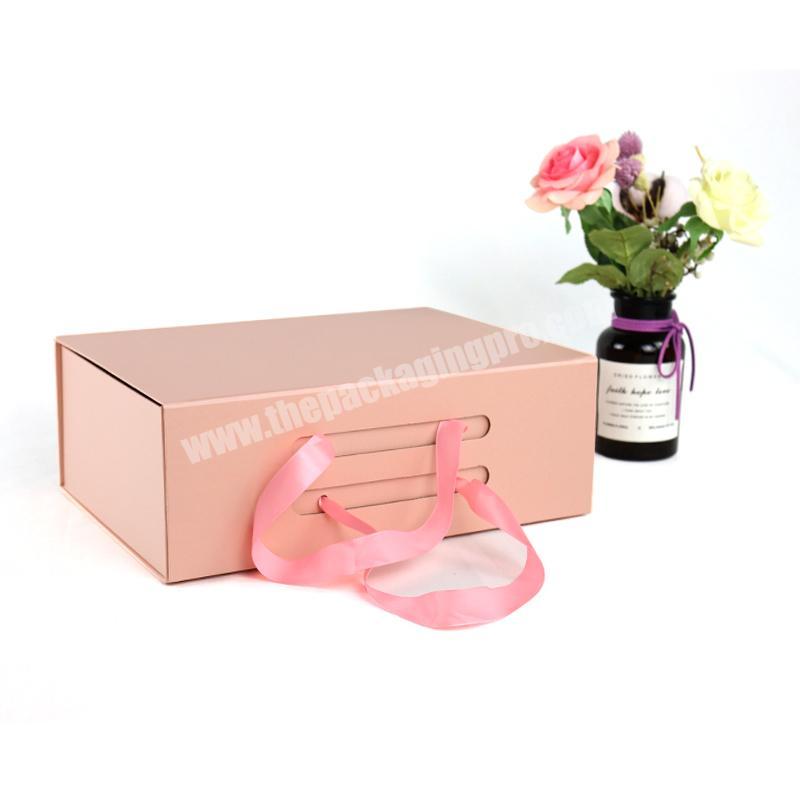 Wholesale Custom Printing Logo Luxury Empty Gift Box Rigid Foldable Large Cardboard Magnetic Pink Gift Box With Handle