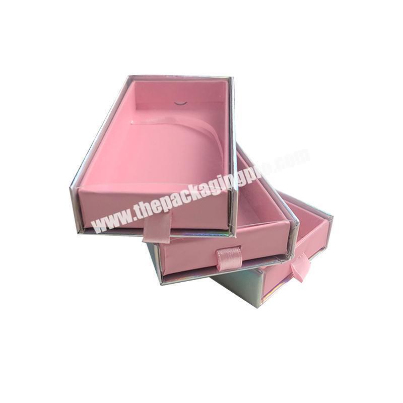 Wholesale Custom Multiple Empty Pink Clear Drawer Eyelash Packaging Paper Box With Transparent Window Ribbon