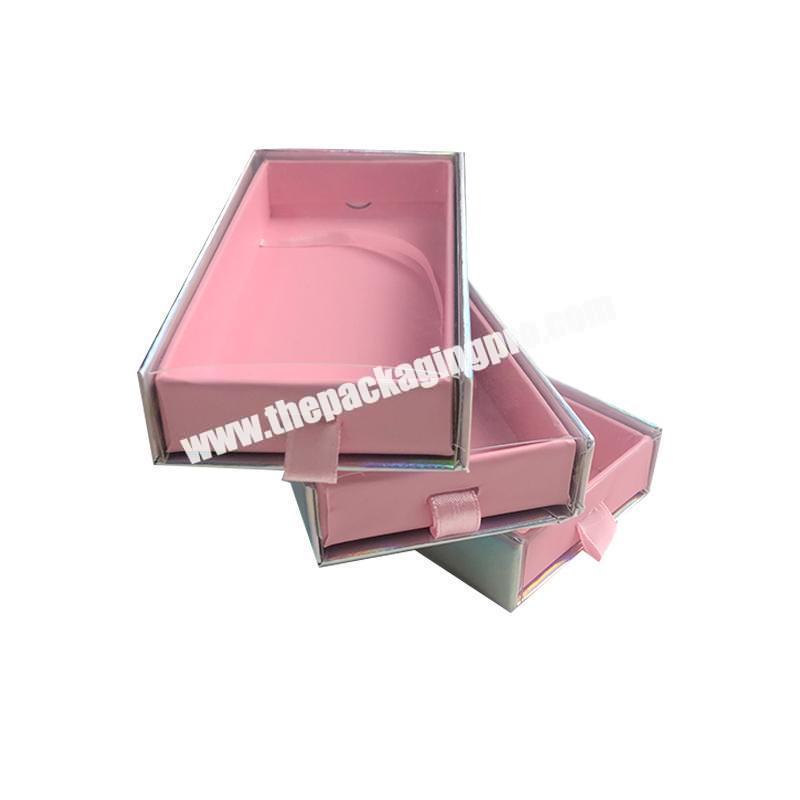 Manufacturer Rectangle Laser Paper Eyelashes Boxes for Women Use Drawer Shape Portable Cosmetic Boxes