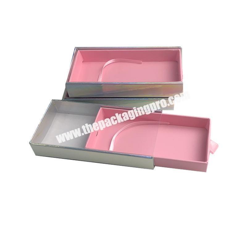 Custom Rectangle Laser Paper Eyelashes Boxes for Women Use Drawer Shape Portable Cosmetic Boxes