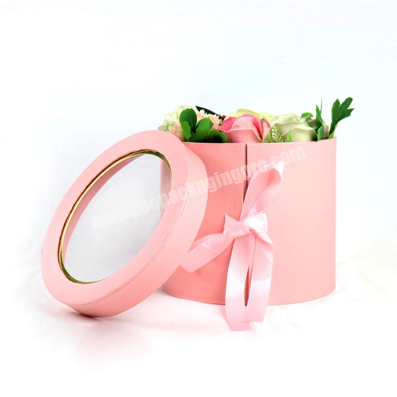 Factory Wholesale Elegant Design Packaging Pink Cardboard Round Luxury Rose Flower Gift Box