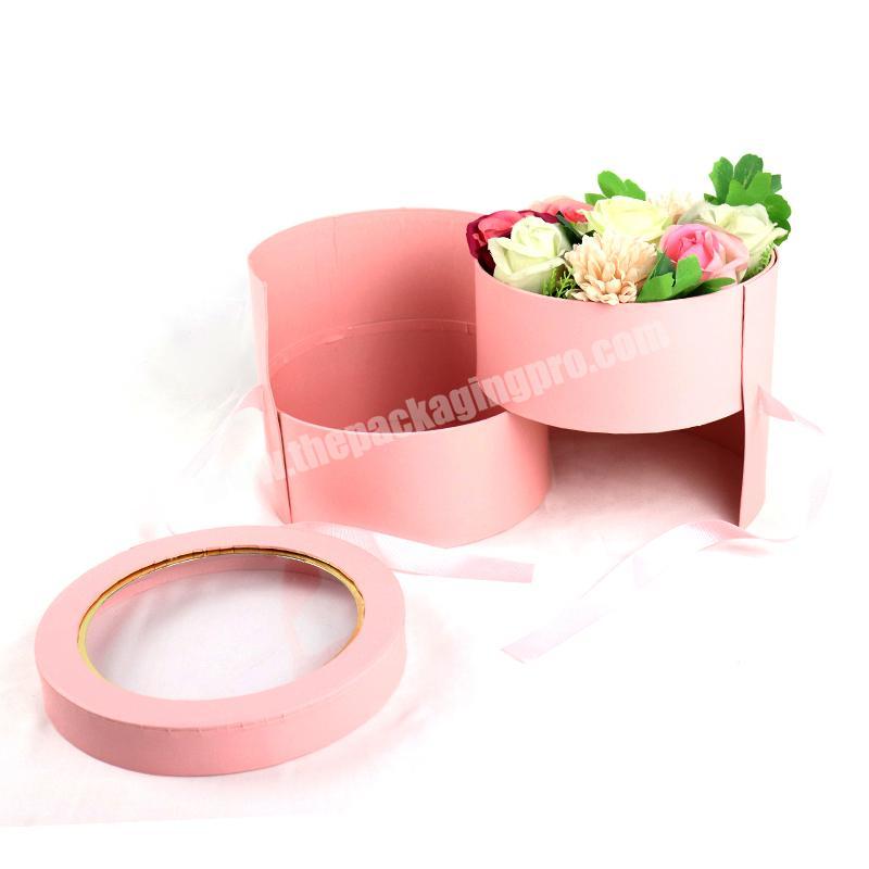 Supplier Wholesale Elegant Design Packaging Pink Cardboard Round Luxury Rose Flower Gift Box
