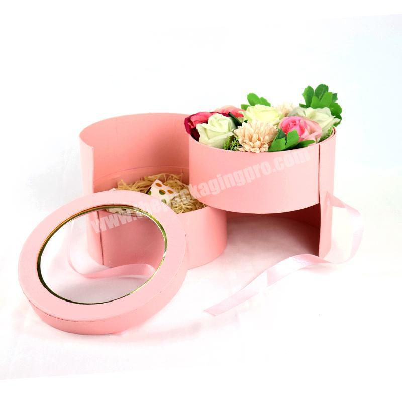 Wholesale Elegant Design Packaging Pink Cardboard Round Luxury Rose Flower Gift Box