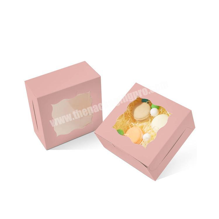 Wholesale Luxury Mini Custom Rigid Pink Paper Macaron Favour Holder Boxes with Clear Window