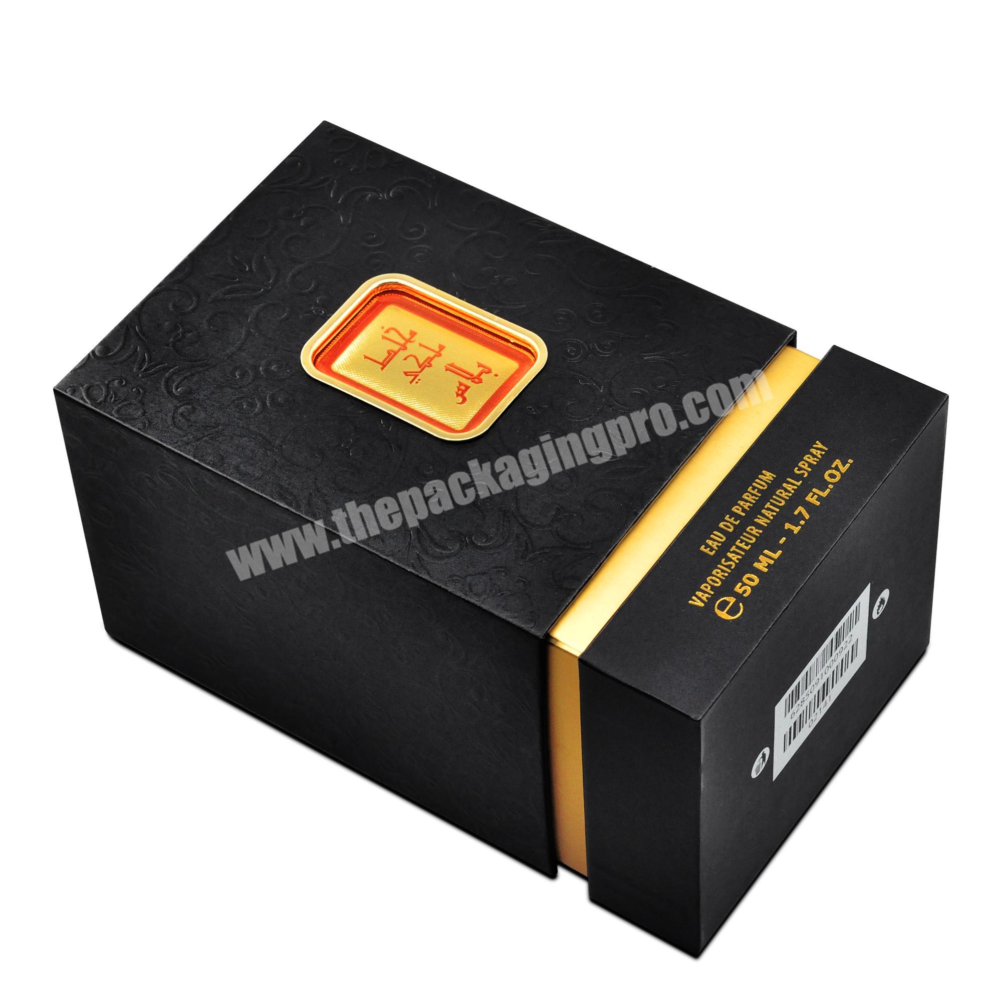 Wholesale Rigid Paper Exquisite Workmanship Small glass perfume box custom logo golden and black box