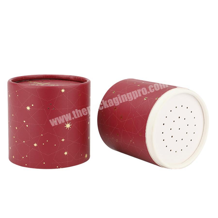 customized red cosmetics container powder sifter cylinder round paper