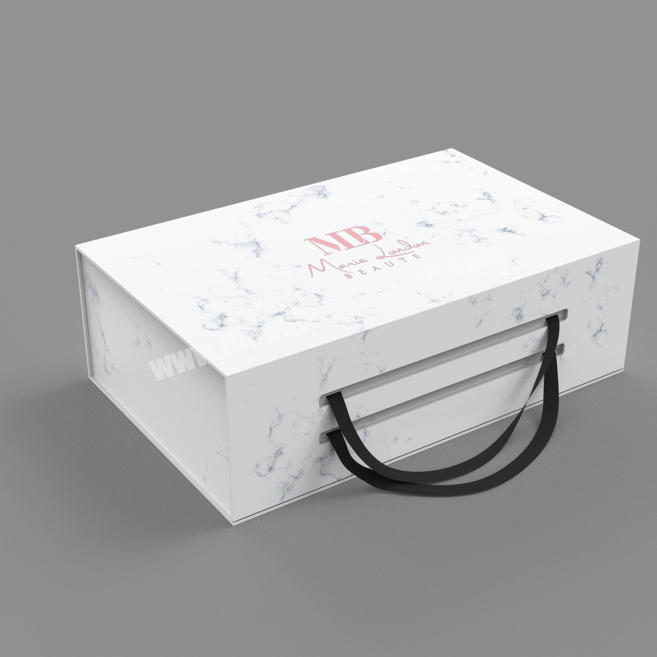 luxury white magnet flap paper box flip top gift boxes clothes packing with portable ribbon