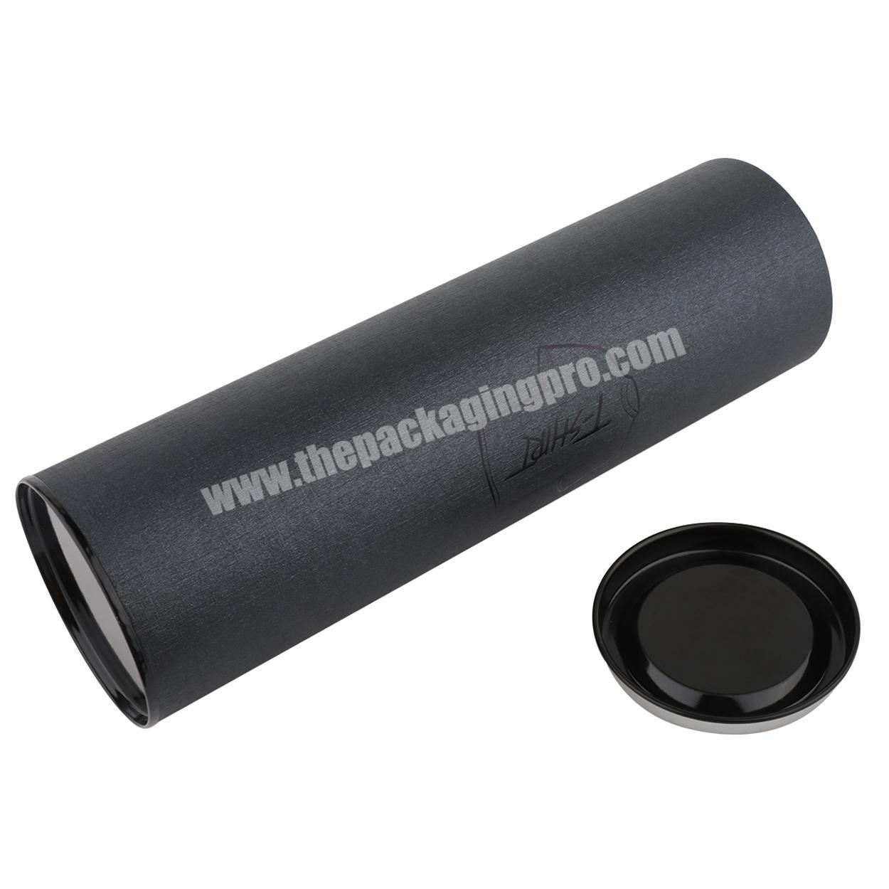plain black matte finish with metal lid hard paperboard cylinder packaging box