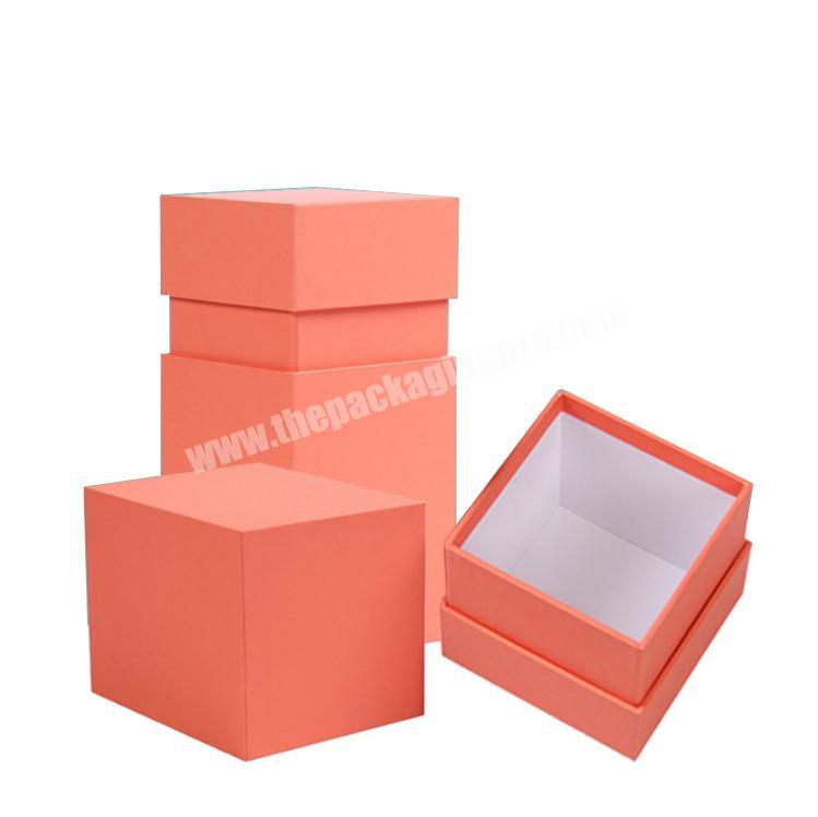 small cube orange cardboard paper candle packaging box with lid
