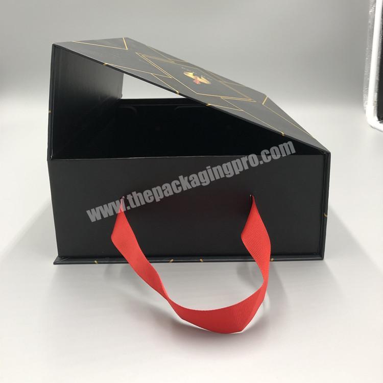 2020 high quality new design black wine box with handle strap