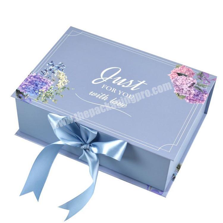 Custom Logo Book Shaped Luxury Cardboard Large Gift Packing Box with Ribbon Closure For Garment Cosmetic Perfume