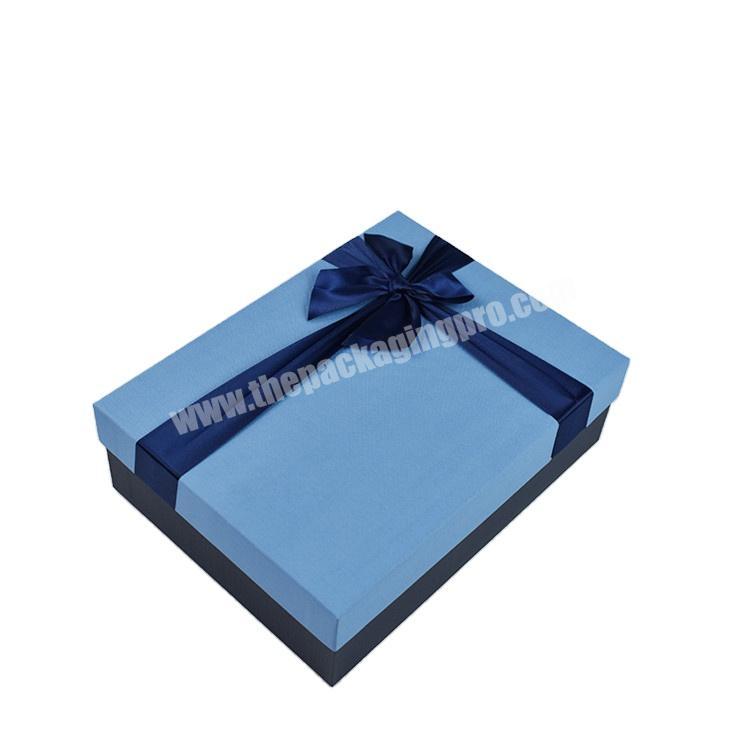 Custom blue folding paper luxury production box with ribbon packaging box custom logo gift box
