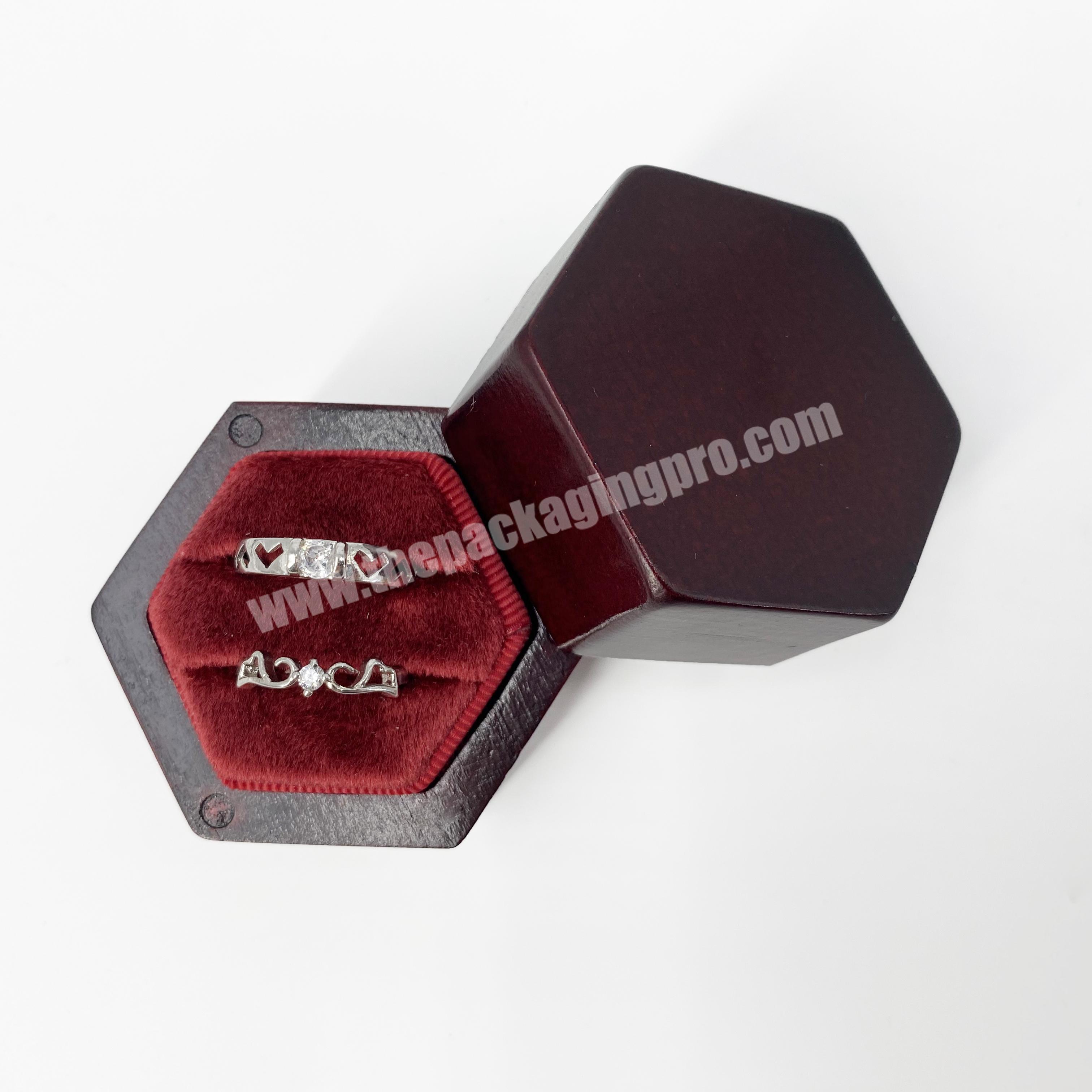 Factory spot wholesale hexagon wood ring box retro custom ring box personalized valentine's day custom wood ring box