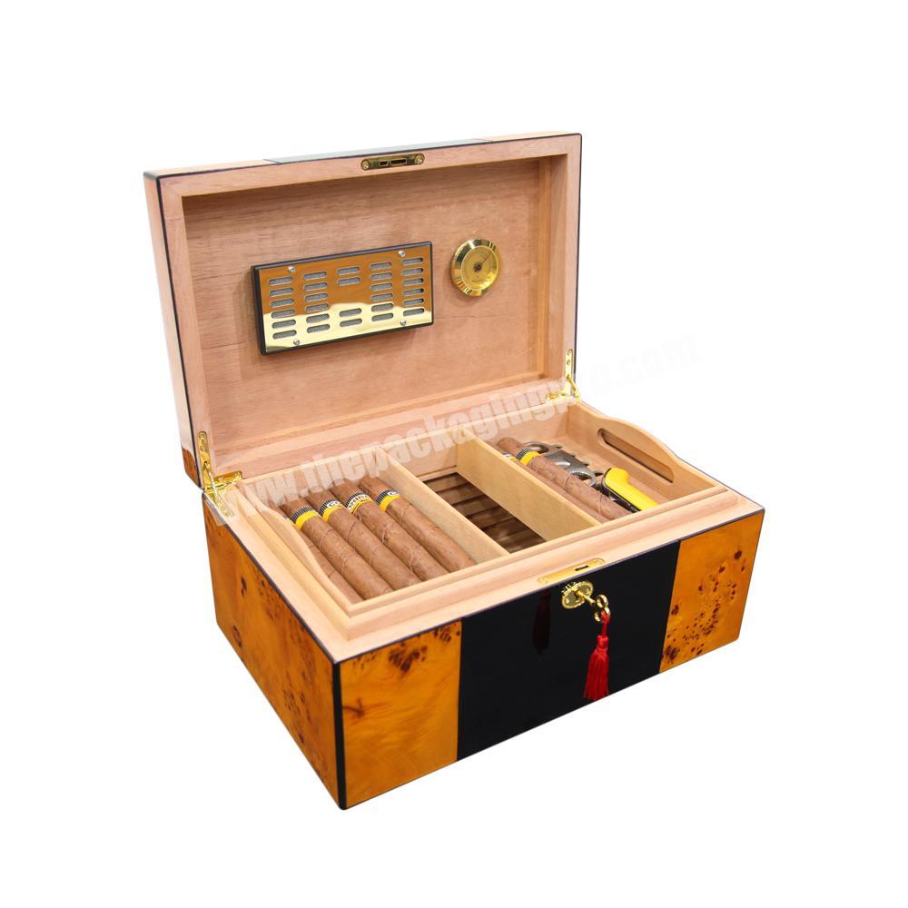 Piano Burl Wood Cedar Lining Cigar Humidor for 50