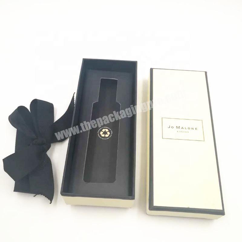 Texture Beige Paper Perfume Box with Grosgrain Ribbon  Stamping Logo