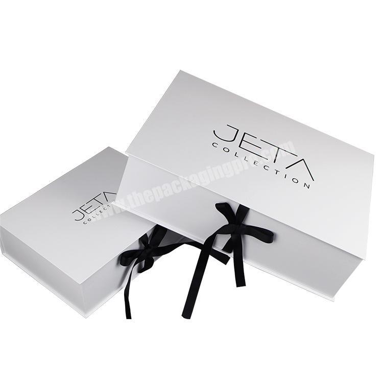 White Garment Packaging Box Clothes Gift Box with Magnetic & Silk Ribbon Closure